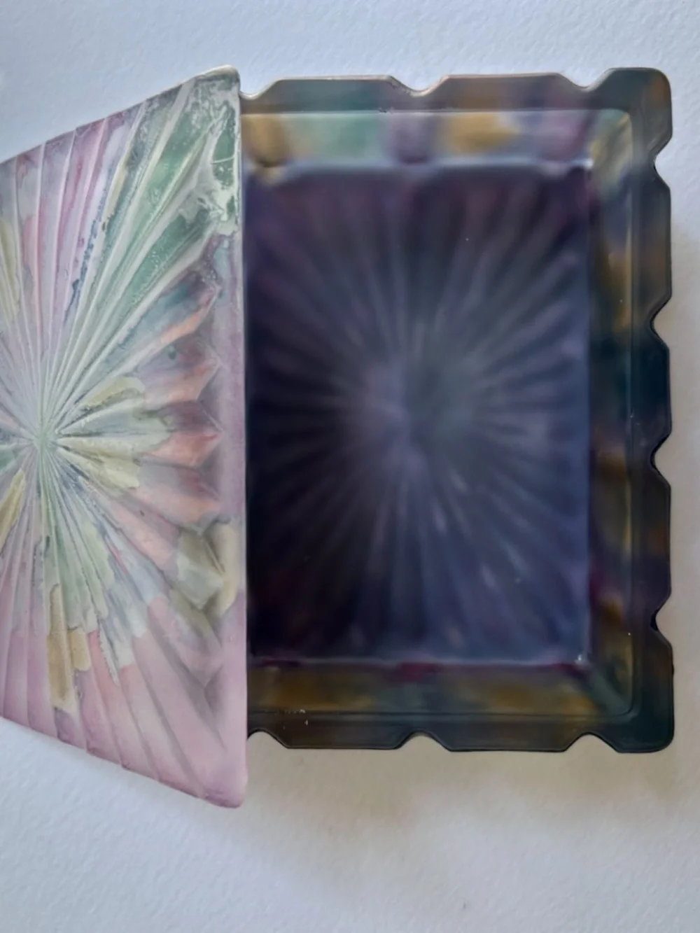 Colorful Sunburst Pattern Ribbed Glass Box, 1970's